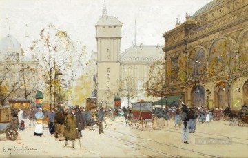 Place du Chatalet Eugene Galien Parisian Oil Paintings